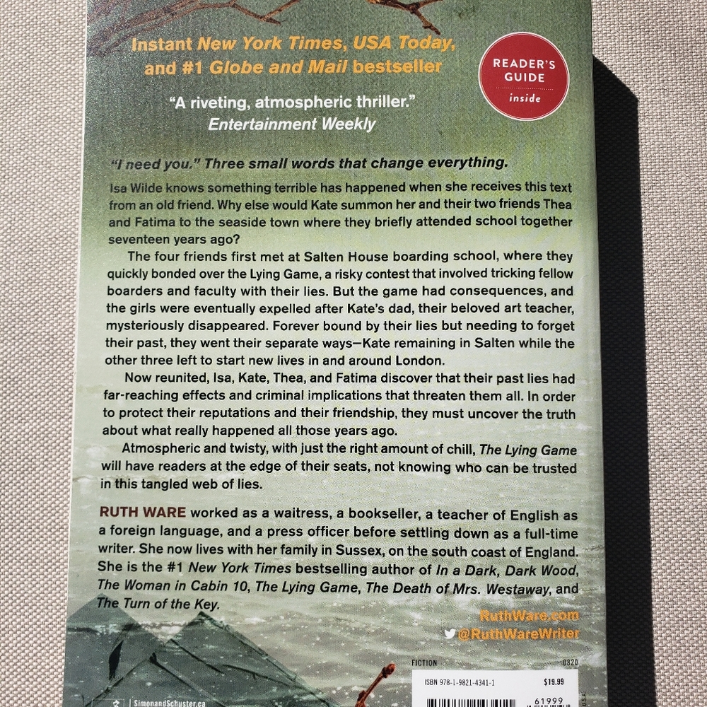 4/$23 - Ruth Ware - Lying Game Used Book - Picture 2 of 5